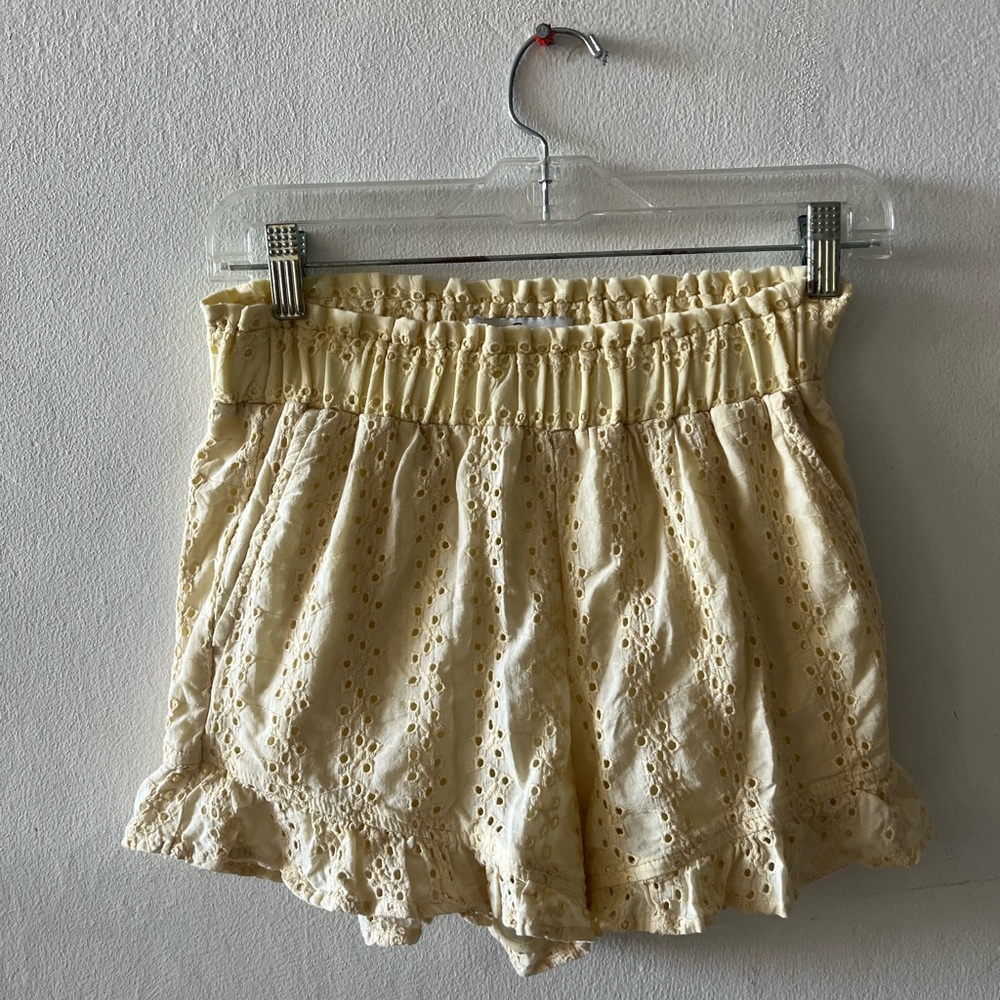 Hollister Pale Yellow Eyelet Ruffle Shorts
